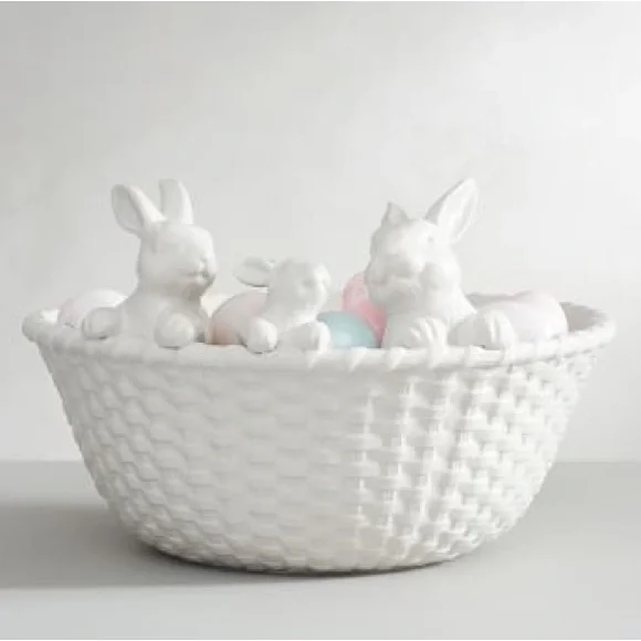 New with Tags- Pottery Barn Bunny Trio Basket Large Serving Bowl -  White NIB #2 - Picture 4 of 14